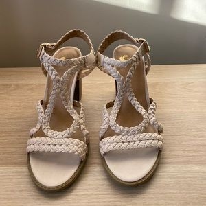 Braided leather chunky heel